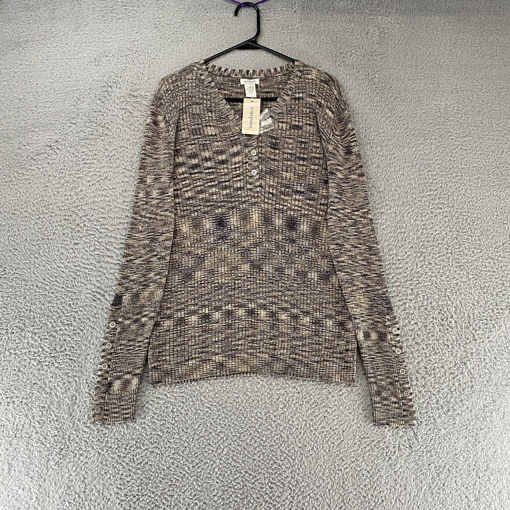 Sundance Henley Sweater Top Womens XL Button Front Create Beauty Long Sleeve